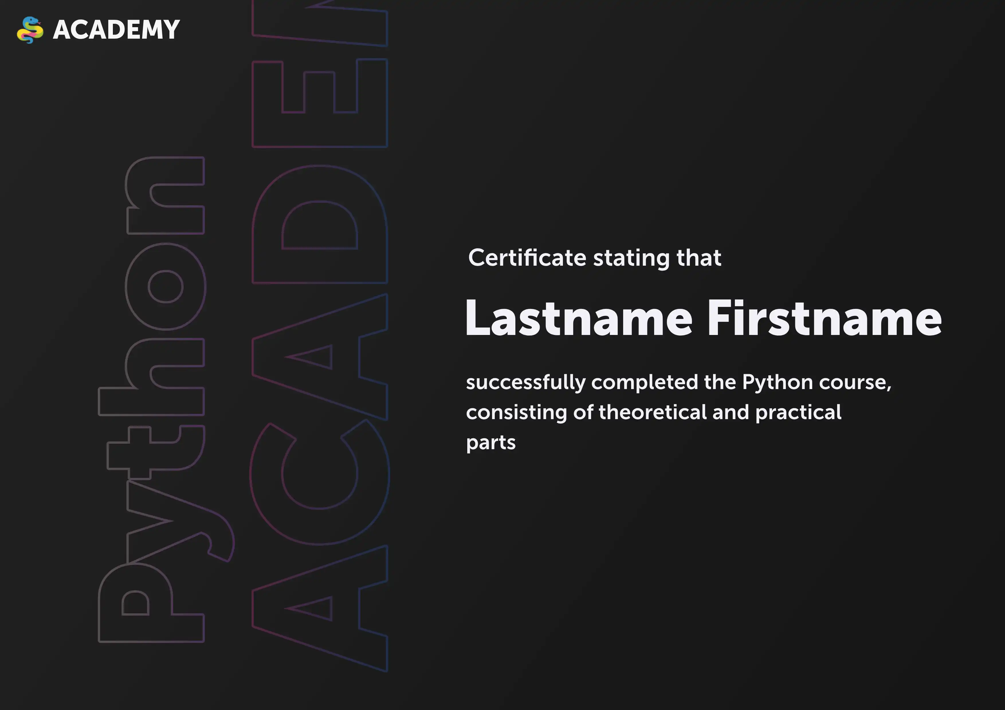 Example of the certificate